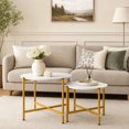 thumbnail image 2 of Set of 2 Round Coffee Table with Metal Frame, Modern Nesting Center Table End Tables for Apartment Home Office,White, 2 of 10