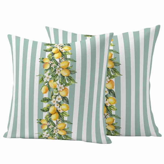 Outdoor Waterproof Pillow Covers Watercolor Summer Lemon Leaves Decorative Throw Pillow Protectors,Pillowcase Cushion Cases for Patio Sofa Garden Couch,16x16in,Pack of 2