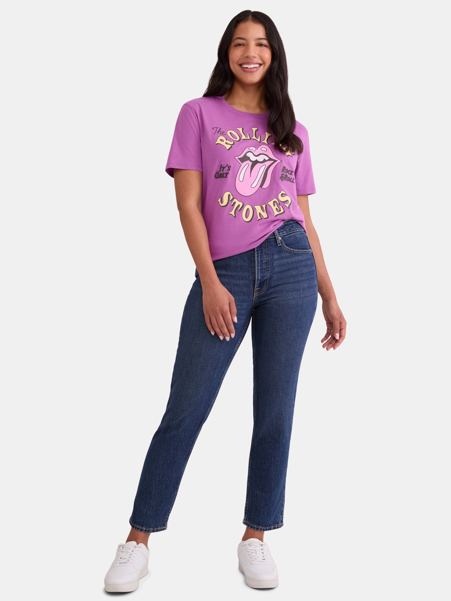 Time and Tru Women's Rolling Stones Only Rock and Roll Graphic Tee, Sizes XS-XXXL