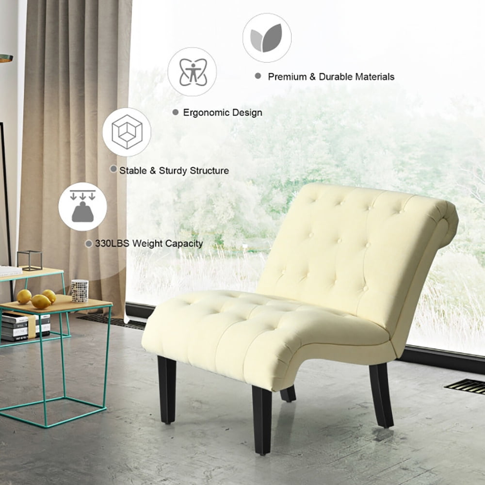 Finihen Armless Accent Chair, Cotton Linen Fabric Armless Accent Chair with Adjustable Foot Pads, for Living Room, Bedroom, Beige Finihen Armless Accent Chair, Cotton Linen Fabric Armless Accent Chair with Adjustable Foot Pads, for Living Room, Bedroom, Beige
