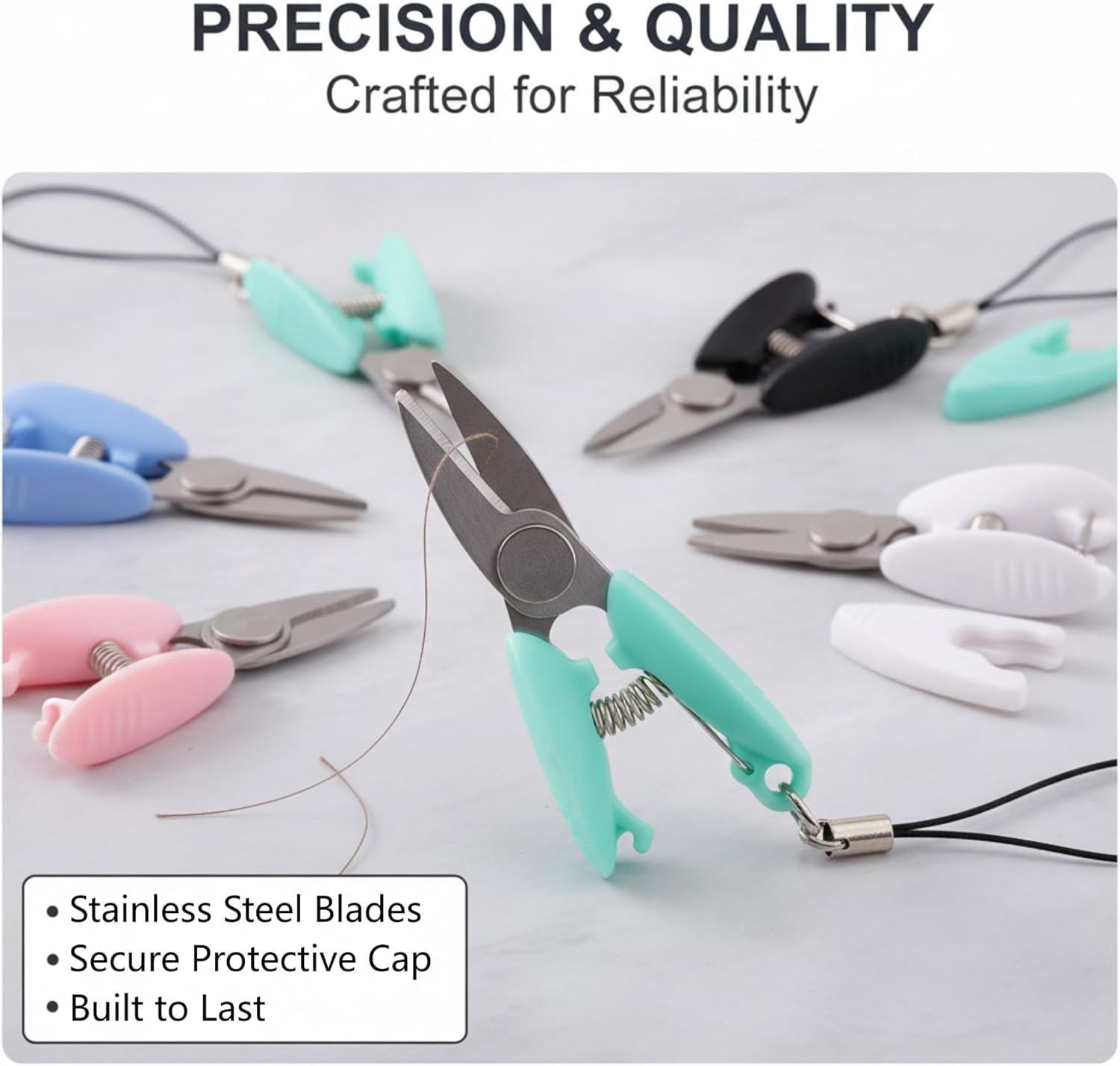 50 Pcs Tiny Scissors with Cover, 5 Colors Travel Scissors Mini Compact Keychain Sewing Snips for Craft Yarn Yarning Traveling Supplies (White, Black, Blue, Green, Pink)