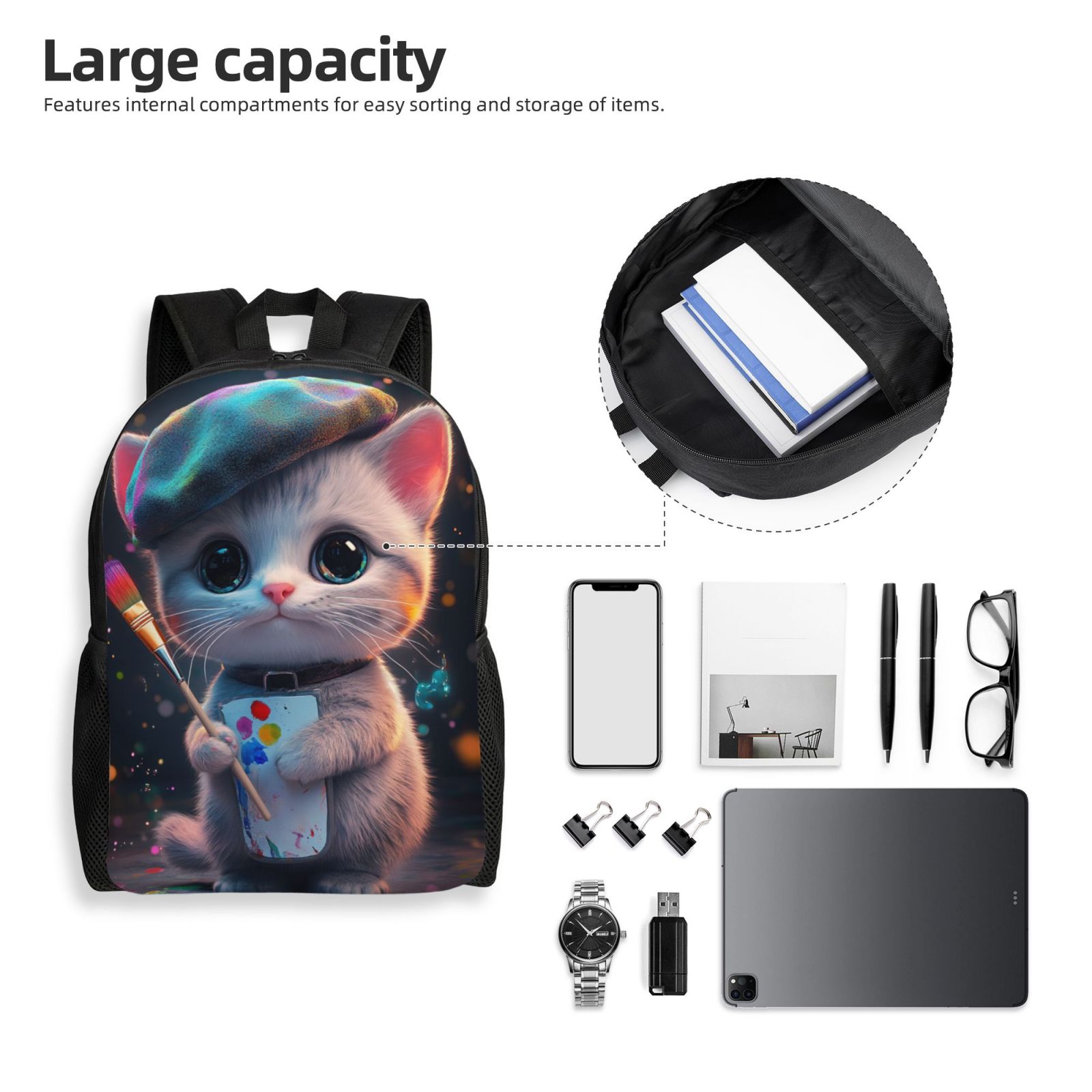 Cat Backpack Double Shoulder Backpack Durable, Spacious, Ergonomic Design for Travel, Work & Outdoor Use