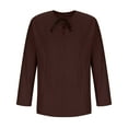 thumbnail image 6 of ohmzyzo Mens Medieval Shirt Casual Linen Shirt Steampunk Renaissance Retro Top Long Sleeve Lace Up Costume Tops V Neck Solid Color T Shirt Coffee XL, 6 of 8