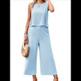 thumbnail image 1 of Conjunto de Dos Piezas de Verano para Mujer: Top Corto Sin Mangas con Cuello Redondo y Pantalones Anchos con Bolsillos. Azul S, 1 of 10