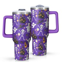 Halloween Cute Ghosts and Skeletons Tumbler with Handle and Lid,40oz Double Wall Vacuum Insulated Tumbler,Cups Gift for Women and Men
