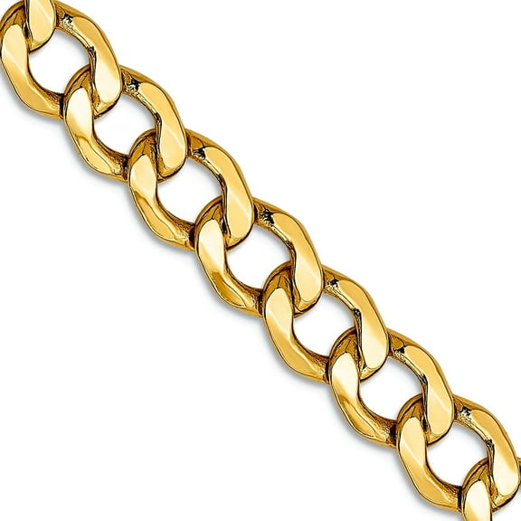 14k Yellow Gold Hollow Polished Lobster Claw Closure 7.0mm Semi-solid Curb Link Chain Necklace 24 Inch Chain Necklace fo