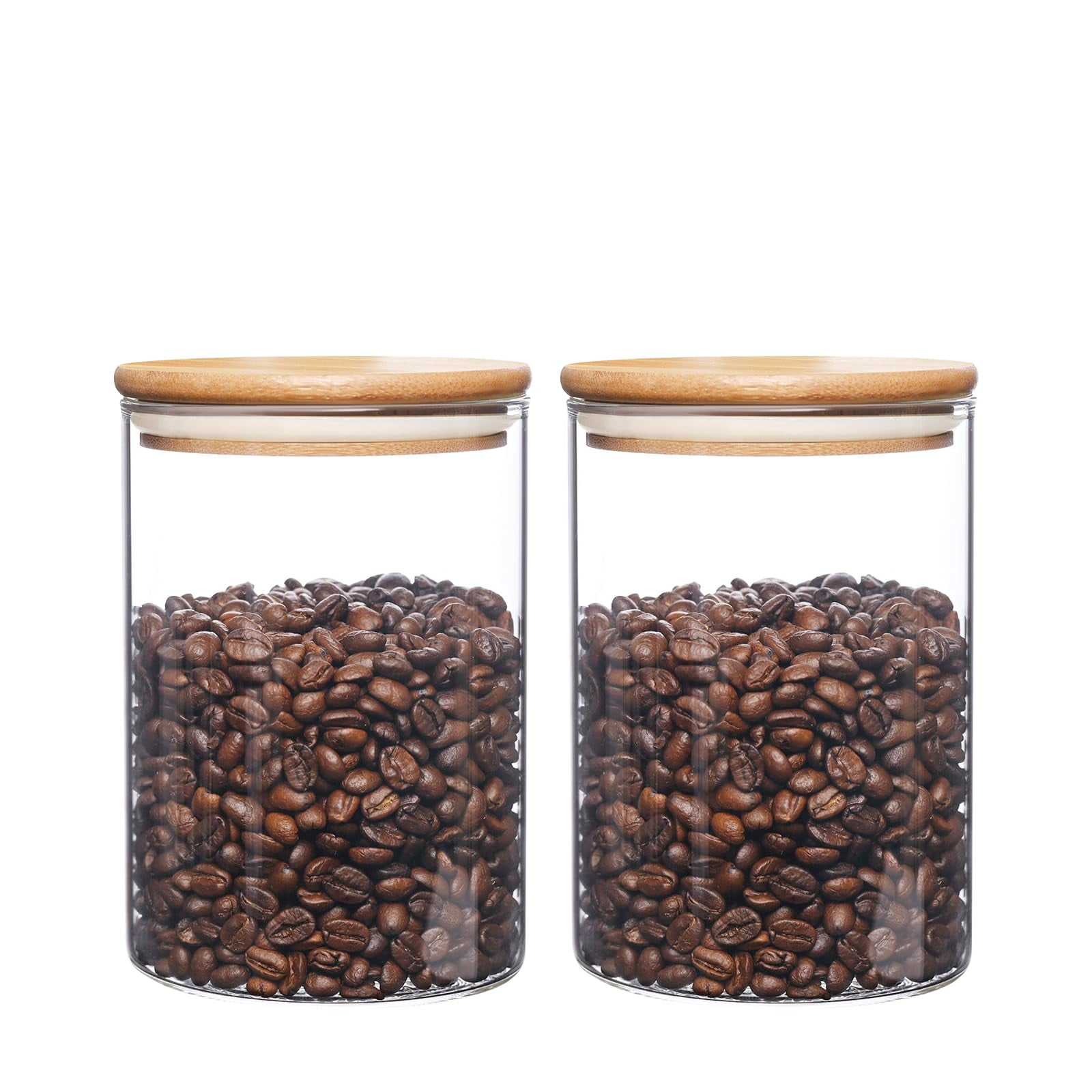 Glass Food Storage Jars with Natural Bamboo Lids Clear Large Glass Canisters for Coffee Bar Tea Sugar Flour and Dry Pantry Storage Airtight Seal to Keep Dry Ingredients Fresh