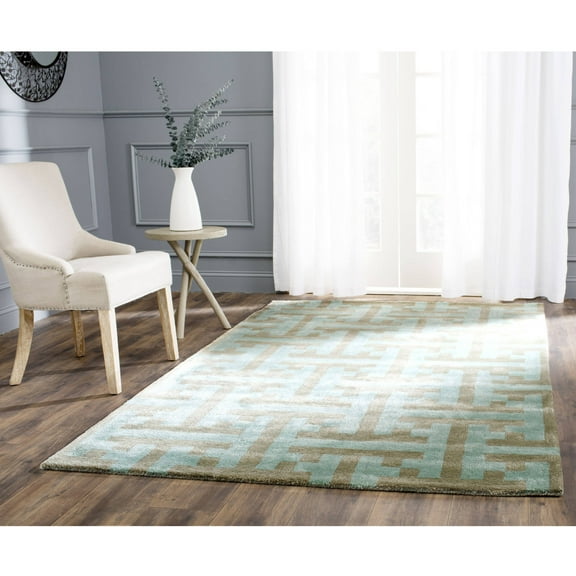 SAFAVIEH Soho Darden Geometric Wool Area Rug, Light Blue/Multi, 3'6" x 5'6"