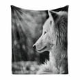 thumbnail image 1 of Wolf Soft Flannel Fleece Blanket, Animal Profile Portrait in the Nature Wildlife Carnivore Greyscale Canine Photography, Cozy Plush for Indoor and Outdoor Use, 60" x 80", Pale Grey, by Ambesonne, 1 of 6
