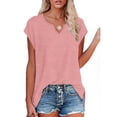 thumbnail image 2 of Pink Womens Blouses Women's Cap Sleeve Shirts Casual Summer V Neck Tunic Tops Loose T Shirts Side Slit S 3XL Summer Tops, 2 of 6