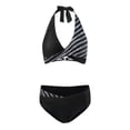 thumbnail image 3 of Gibobby Traje de Baño Sexy Bikini 2023 Traje de baño dividido para mujer Bikini Estampado de hojas Cuello colgante Traje de baño con cuello en V(Negro,XL), 3 of 5