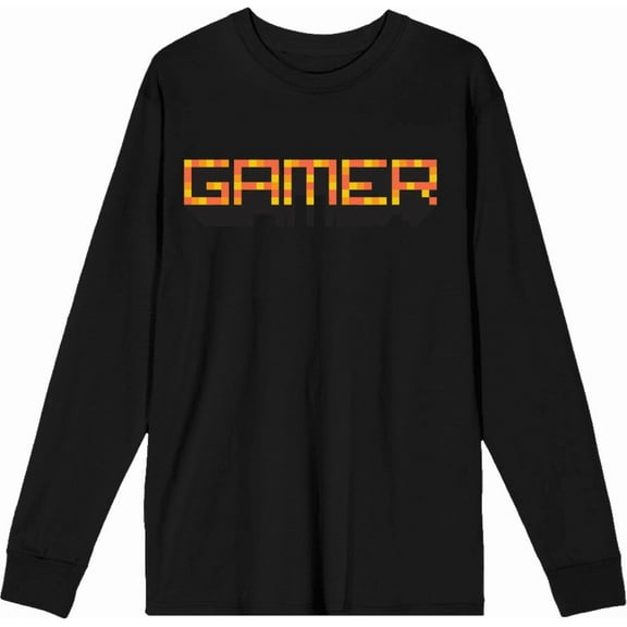 Gamer Adult Black Crew Neck Long Sleeve Tee-Small