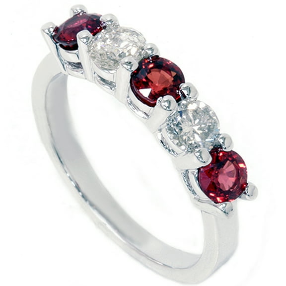 Pompeii 1 1/2ct Ruby & Diamond Wedding Ring 14K White Gold Five Stone (G/H,I1-I2)