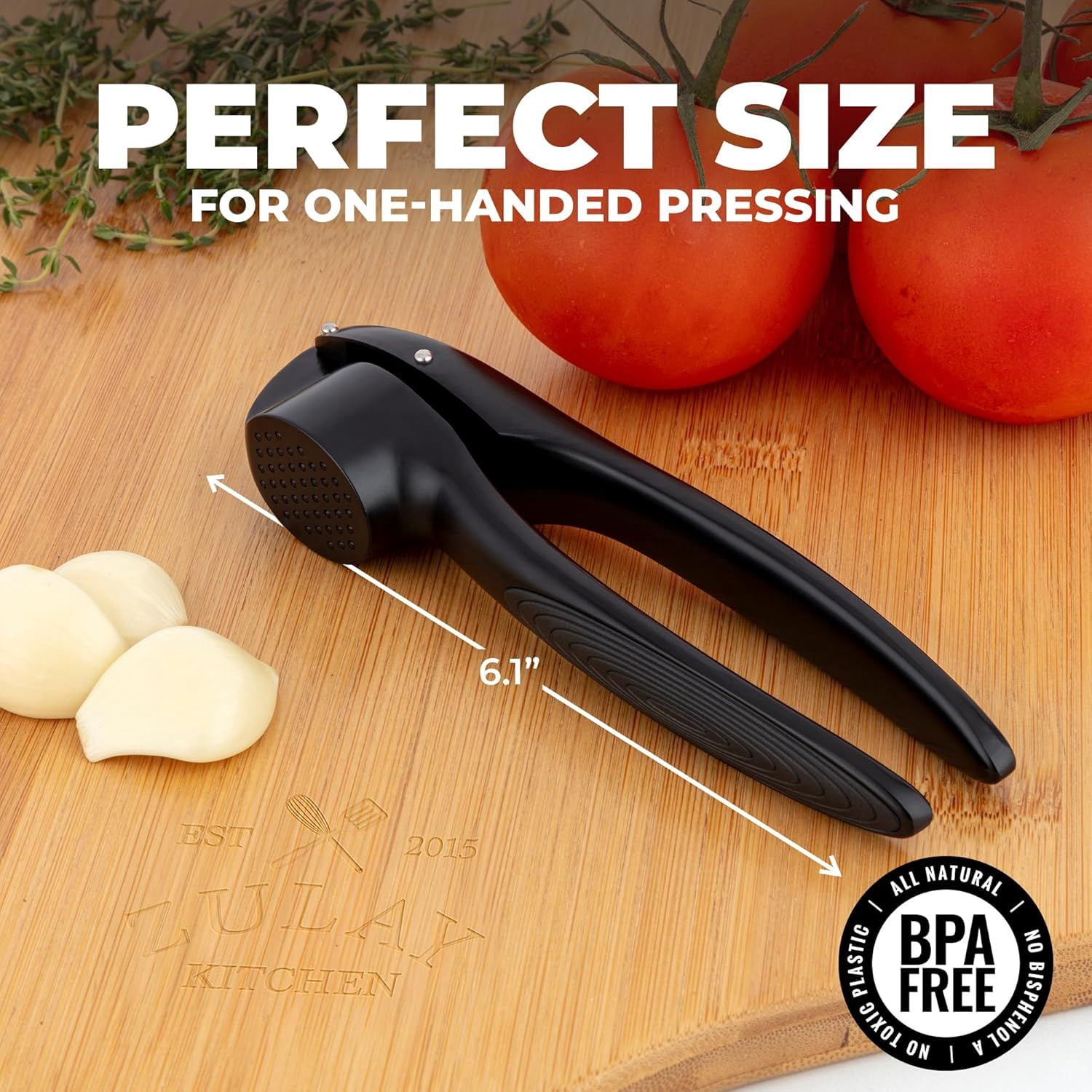DIANJIE Kitchen Premium Garlic Press Set Rust Proof Dishwasher Safe Garlic Mincer Tool Silicone Garlic Peeler Brush Easy Squeeze Clean Ergonomic Soft Grip Handle Medium Black
