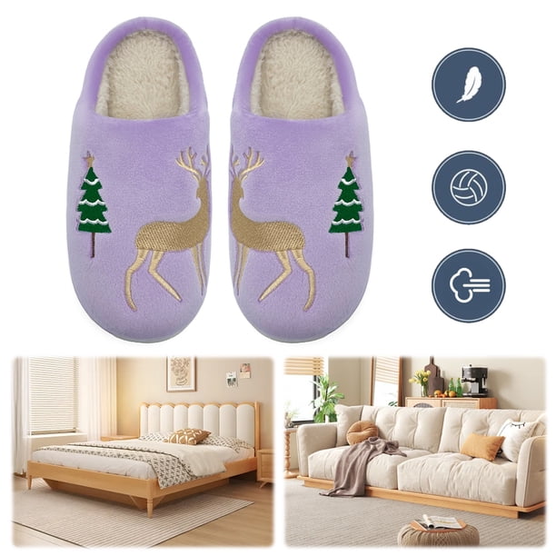 Suaves para Navidad Pantuflas Reno Peludas Térmicas Planas Felpa Alce Cómodas Antideslizantes Otoño E Invierno