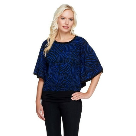 - Susan Graver Printed Sweater Knit Dolman Slv Scarf Top A257098