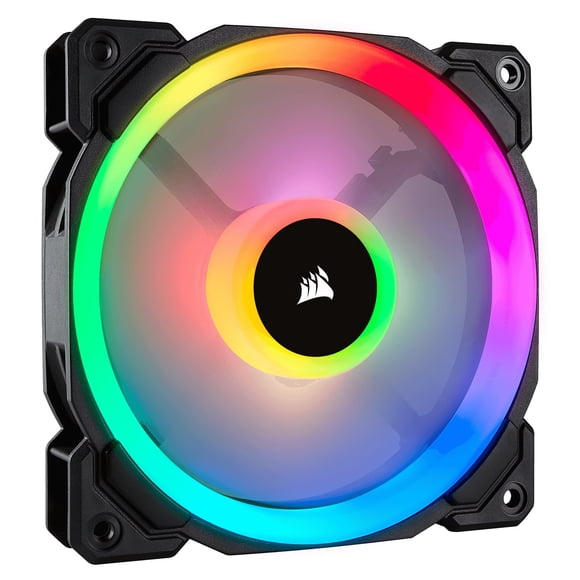 Ventilador Corsair LL Series LL120 RGB de 120 mm con doble bucle de luz RGB LED PWM (paquete individual, CO-9050071-WW) para escritorio, negro, sin controlador