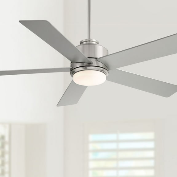 Casa Vieja 52" Grand Palm Indoor Outdoor Ceiling Fan 5 Blade LED Light Remote Control Brushed Nickel Finish Bedroom Damp Rated