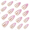 thumbnail image 2 of Pearl 3D Stripe Press on Nails Long Almond Fake Nails Glossy White Glue on Nails Full Cover Acrylic Stick on Nails for Women DIY Charm Manicure White Almond Gradient Chrome, 2 of 4