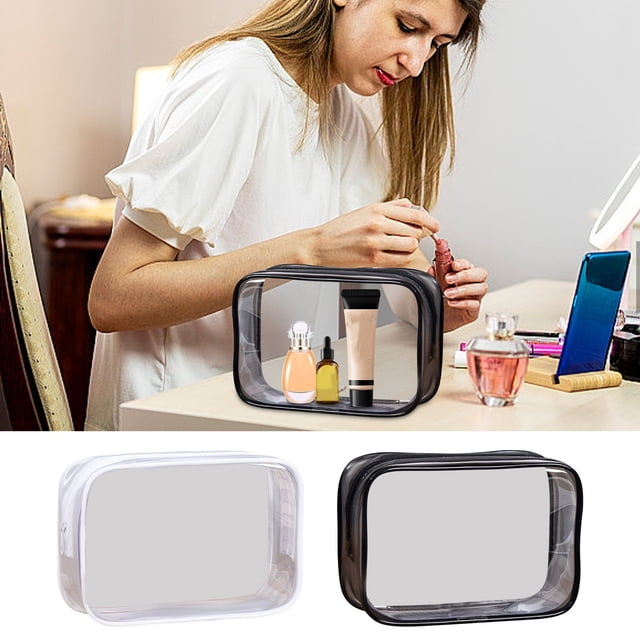 Clear PVC Makeup Bag Large Capacity Transparent Cosmetic Storage with Zipper for Travel and Organization