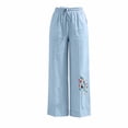 thumbnail image 6 of ROHUUQUE Cotton Linen Pants for Women Elastic High Waist Wide Leg Loose Printed Jogger Pant with Side Pockets Light Blue, 6 of 8