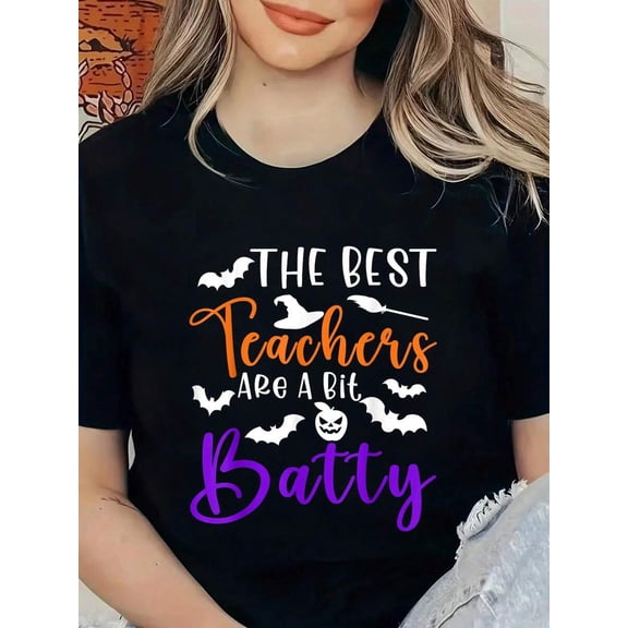 The Best Teachers Are A Bit Batty Teacher Bat Halloween Women's T‑Shirt, Halloween Tee, Perfect For Holiday Party Wear