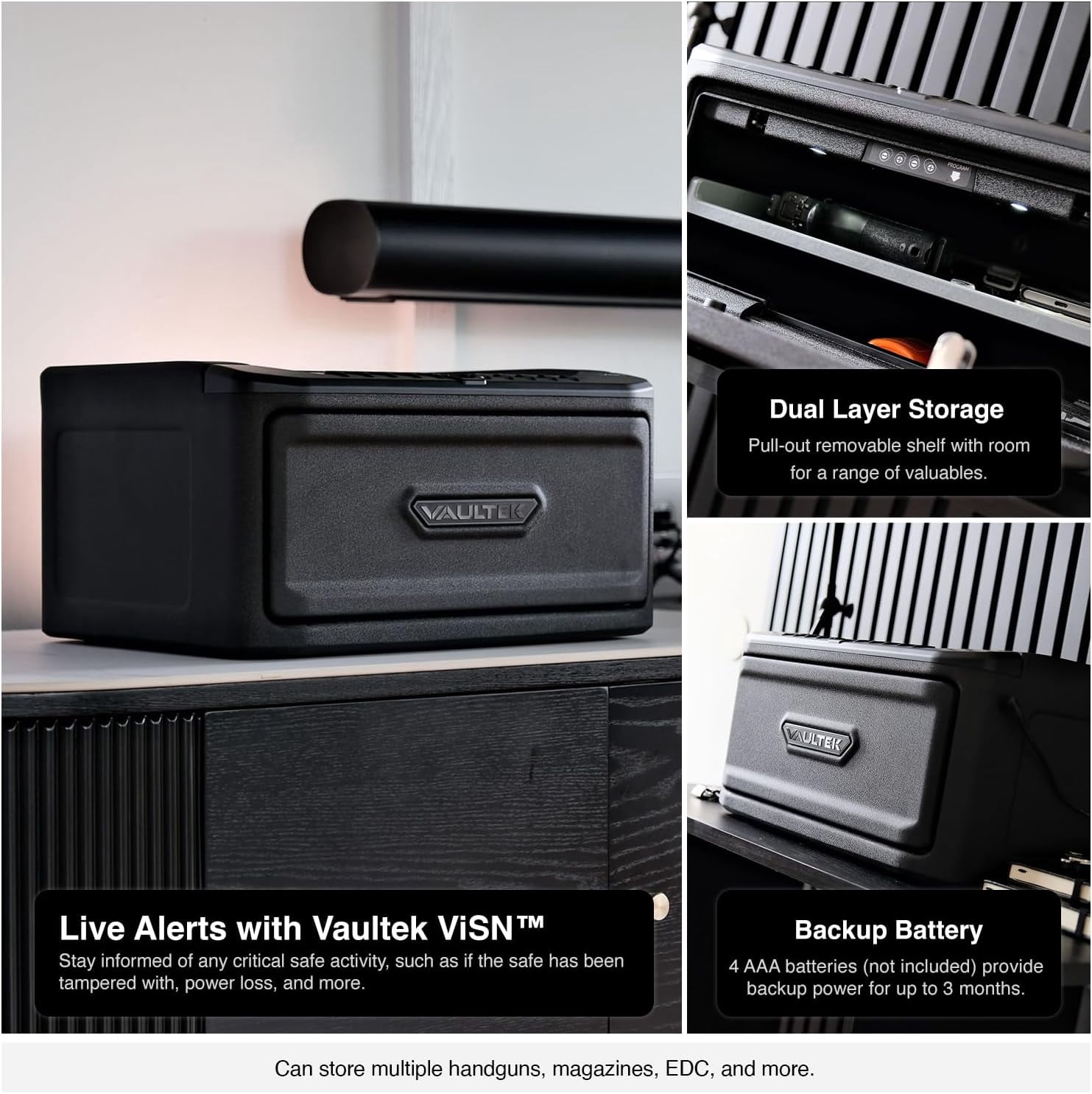 VAULTEK MR Series Dual Layer Smart Handgun Safe Multiple Pistol Storage Smart Safe with Biometric Scanner, Live Alerts, and Auto-Open Door (Biometric + WiFi)