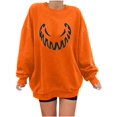 thumbnail image 1 of Sweatshirts Visage de Citrouille d'Halloween pour Femmes Manches Longues Surdimensionnées Col Rond Orange Pull Tops, 1 of 7