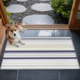 thumbnail image 4 of 2x3 Door Mat Rug, Beige Stripe Non-Skid Rubber Backing Large Rectangle Rugs - Living Room Bedroom Home Office, Modern Abstract Art Navy Blue Striped Rustic Indoor Floor Mat Carpets Washable Rug, 4 of 9