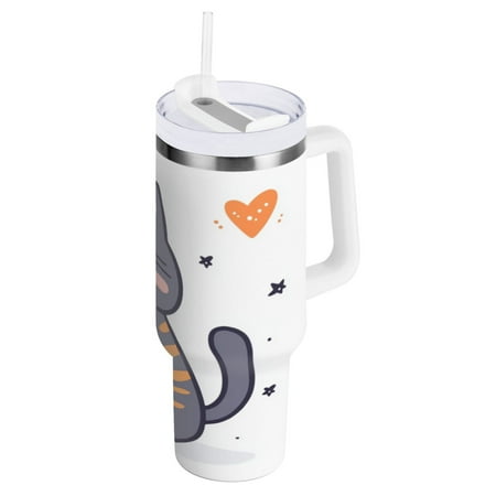 Stainless Steel Tumbler with Straw and Handle Double Wall Insulated Tumblers Cat Looking Up at The Sky