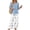 245#Blue, variant on Women’s Casual Printed Two Piece Set Button Front 3/4 Sleeve Top And Wide Leg Long Pants Outfit Blue 3XL