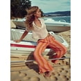 thumbnail image 6 of Women'S Striped Pants High Waist Wide Leg Cotton and Linen Fashion Beach Elastic Waist Casual Flowing Pants Orange XL, 6 of 7