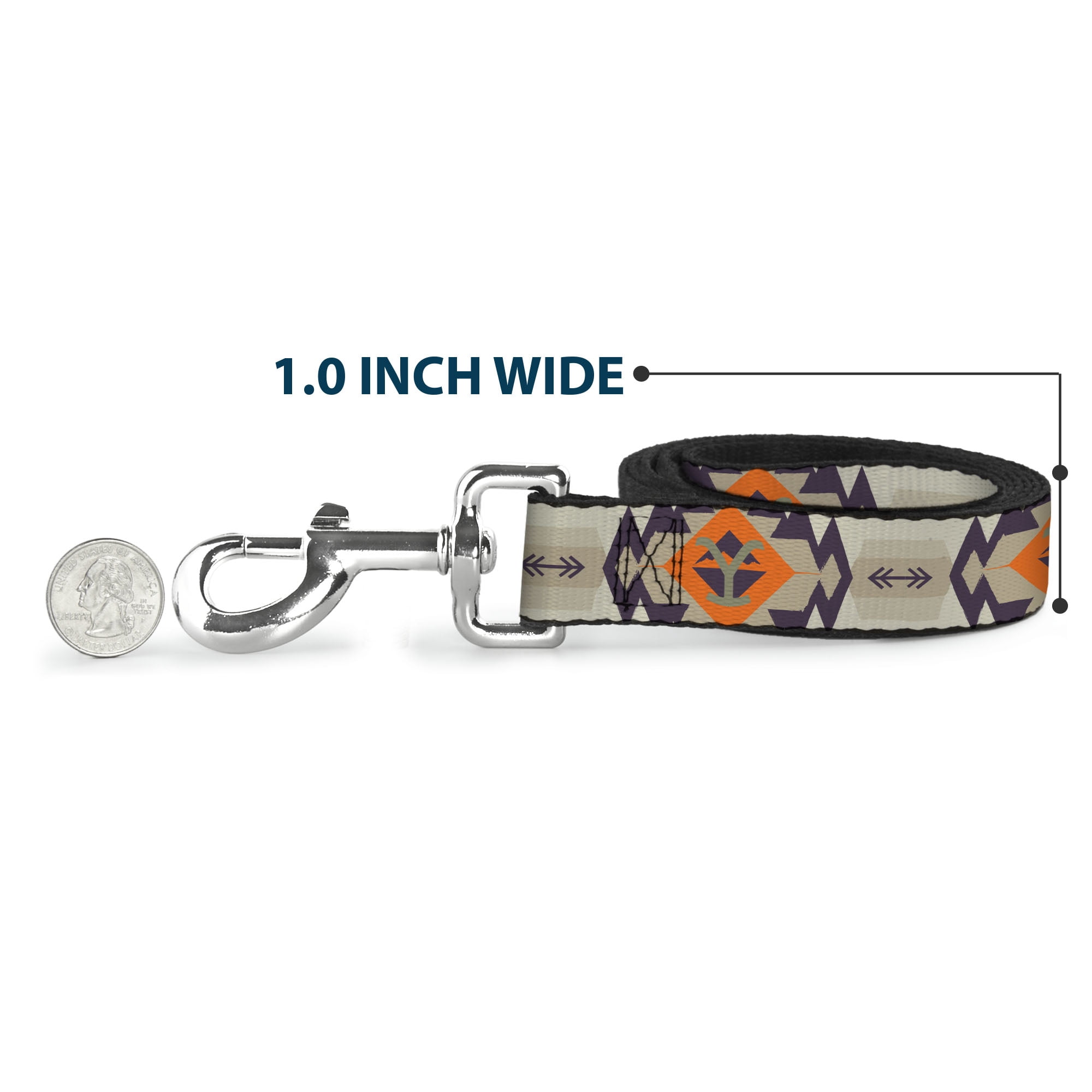 Paramount Network Pet Leash, Dog Leash, Yellowstone Y Logo Native American Tribal Tans Blue Orange, 6 Feet Long 1.0 Inch Wide