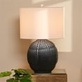 thumbnail image 2 of Lunar Table Lamp in Matte Black Porcelain w/ Drum Shade in White Linen, 2 of 5
