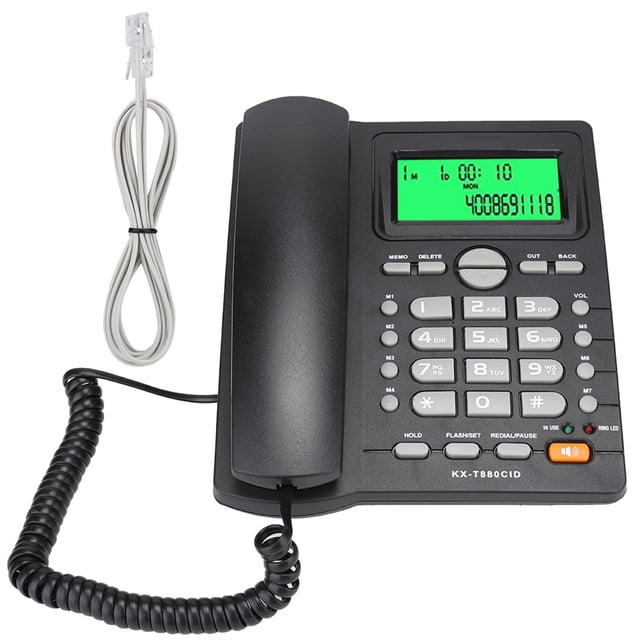 Teléfono fijo KX T880C con identificador de llamadas y función de silencio, sin batería, para casa y oficina (negro)