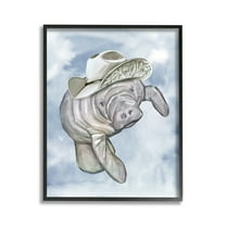 Stupell Industries Manatee with Stylish Hat Animals & Insects Painting Black Framed Art Print Wall Art, 11 x 14