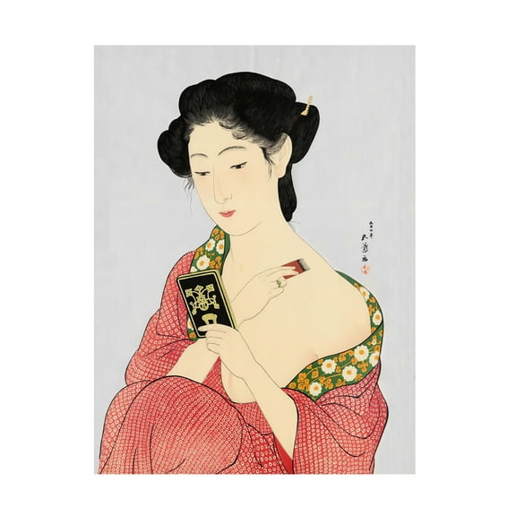 Canvas Wall Art - Vintage Lavoie 'Woman Applying Make Up Hashiguchi Goyo 1918' Wall Art for Living Room, Bedroom, or Office Décor by Trademark Fine Art - 14 x 19 Inches