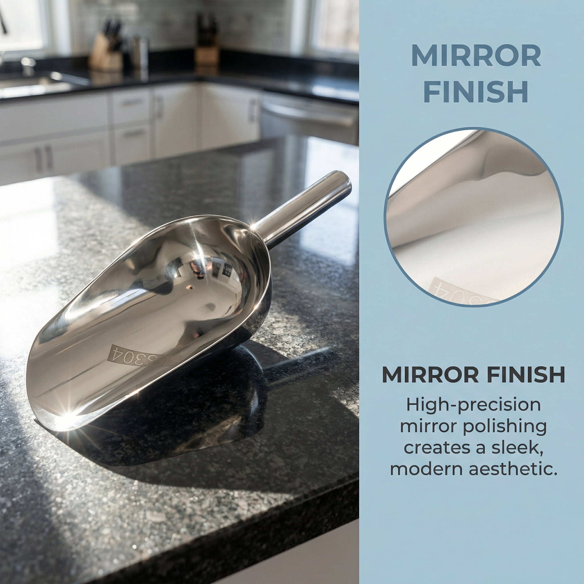 Unique Bargains 1Pcs Easy Clean Stainless Steel Ice Scoop Silver 11.4*5.1inch
