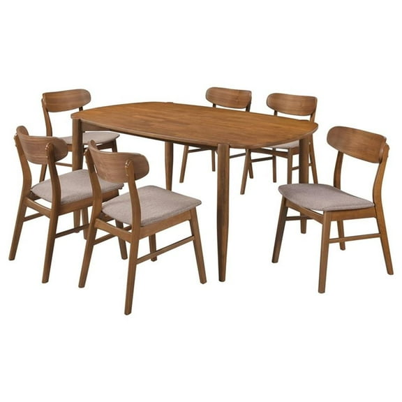 Pemberly Row Modern 7-piece Wood Oval Solid Wood Dining Set Walnut