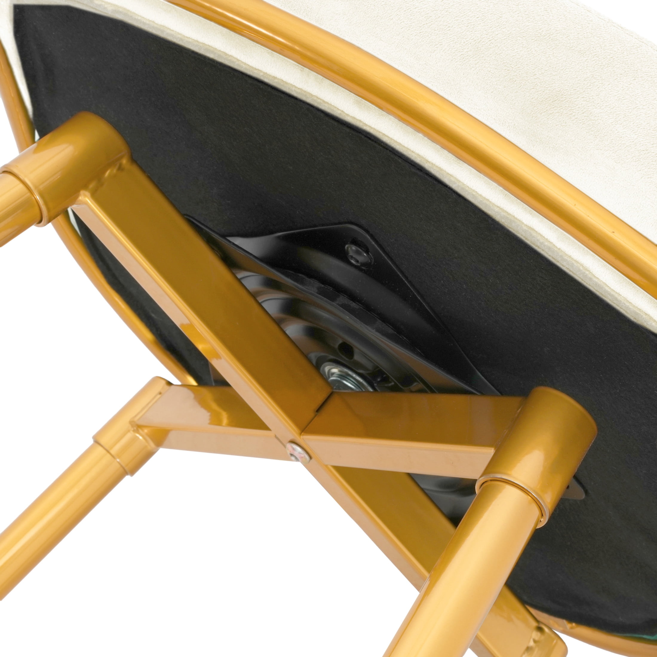 Nyxara 31.5" Seat Height Modern Upholstered Swivel Counter Stools, Powder Coated, Iron, Beige + Gold, Set of 2