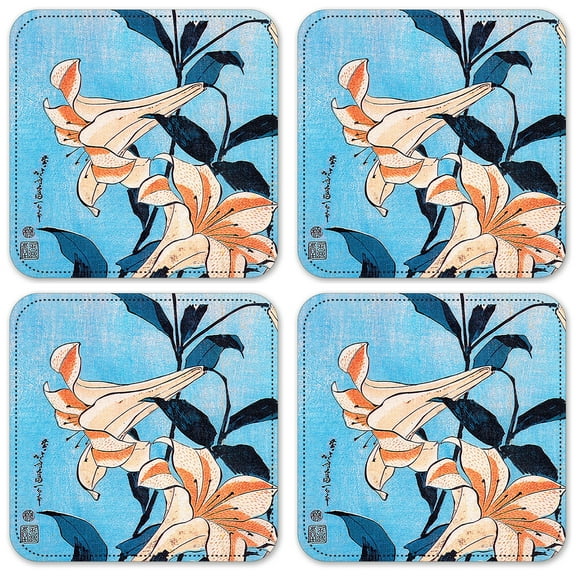 Vinyl Drink Coasters - Set of 4 - Hokusai: Lilies