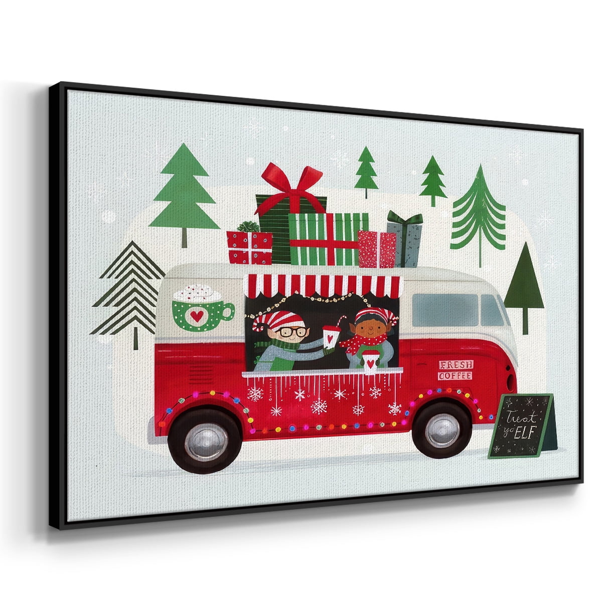 Santa's Foodtruck Collection A - Framed Gallery Wrapped Holiday Canvas - 25 x 37 - Black Frame