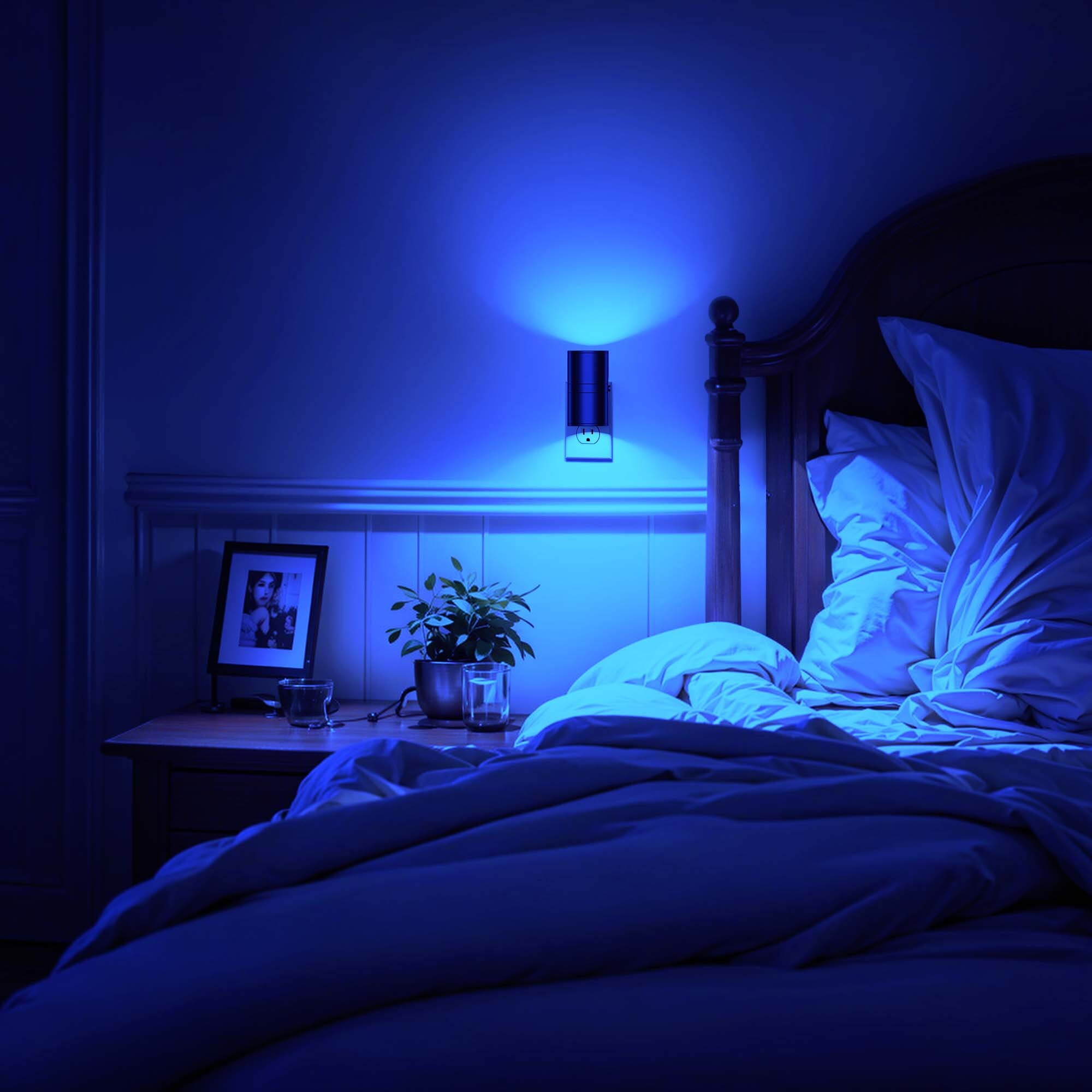 YANSUN 2-Pack 1-Watt Integrated LED Plug-In Cylindrical Wall-Like Night Light, Blue 5000K with Sliding Dimmer, Auto Dusk to Dawn Sensor, for Bedroom, Hallway, Nursery