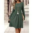 thumbnail image 6 of Women's Casual Sweater Dress Crew Neck Knit Long Sleeve Dress A-Line Knee Length Fall Winter Dress Dark Green XXL, 6 of 7