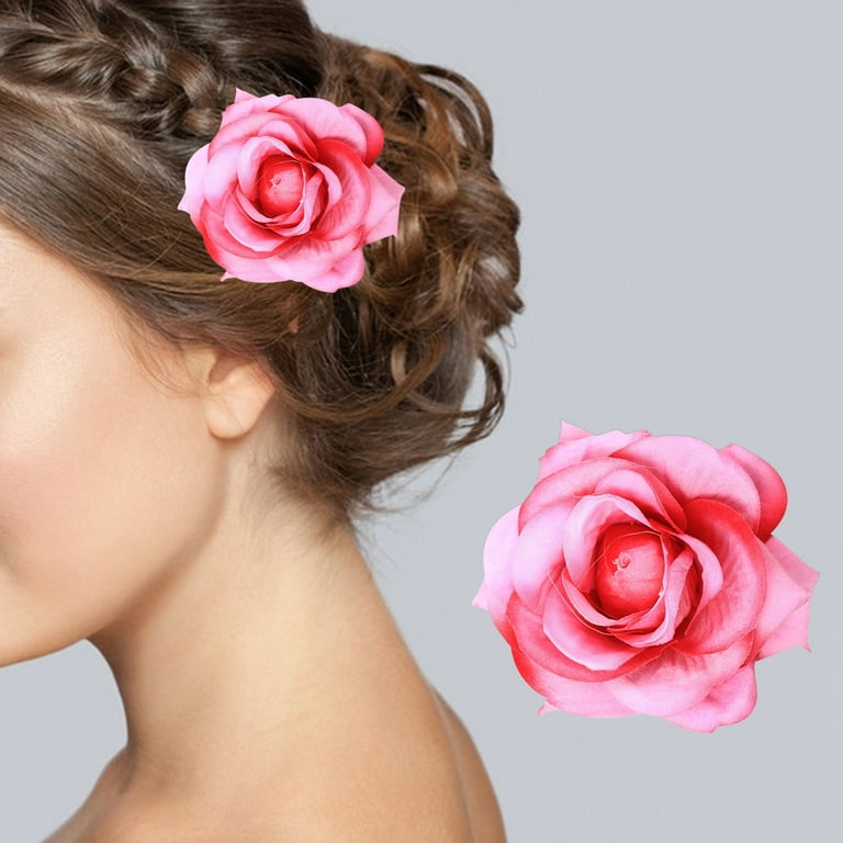 D GROEE Womens Rose Flower Hair Clip Flower Brooch for Bridal Headpiece Pure Color Fake Flower Hair Clamp