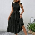 thumbnail image 2 of Fashion SMihono Summer Casual Flutter Short Sleeve Midi Dress,Solid Ruffle Trim Belted Dress,Boho Dresses for Women 2025 Fall Casual Black L, 2 of 5