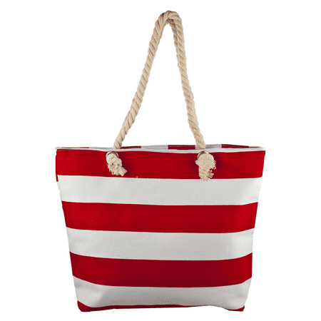 Lux Accessories Red and White Large Stripe Nautical Patriotic Beach Bag