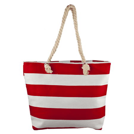 Lux Accessories Red and White Large Stripe Nautical Patriotic Beach Bag (Best Beach Bags 2019)