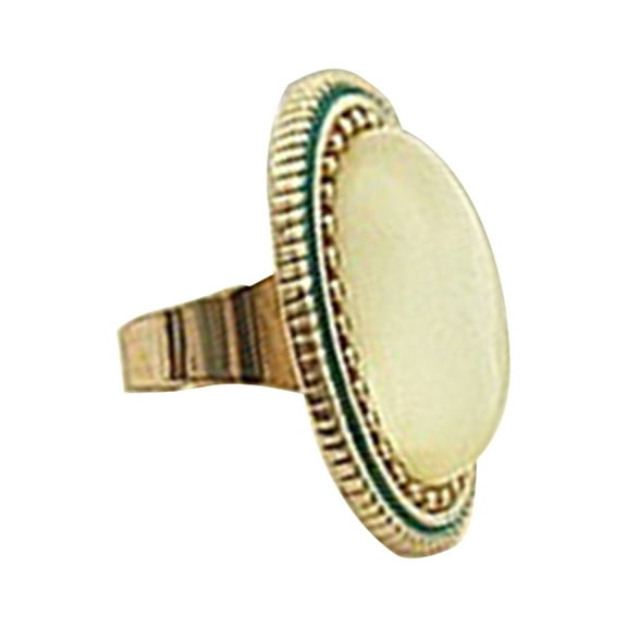 AYYUFE Ring Adjustable Big Oval Inlaid Alloy Natural Gem Stone Ring for Dating Alloy White