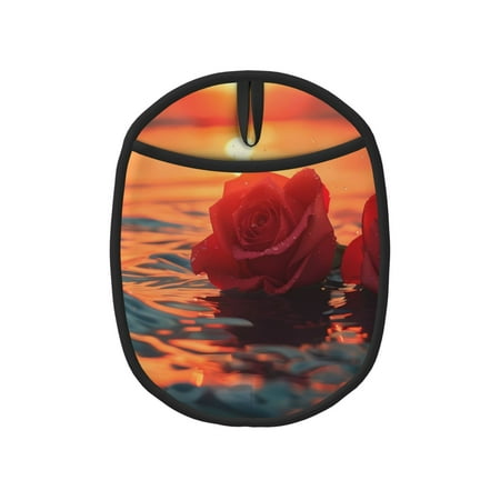 

Pofeuu Romantic Roses Sunset Ocean Print Silicone Pot Mat Mitten With Hanging Loop Heat Resistant Oven Mitts Non-Slip Bbq Baking Smoking Potholders